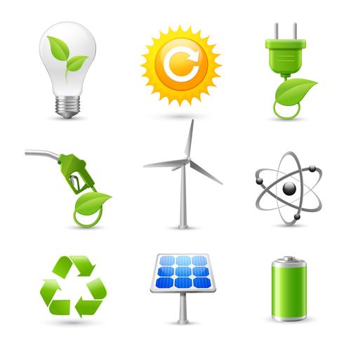 Energie en ecologie realistische pictogrammen instellen vector