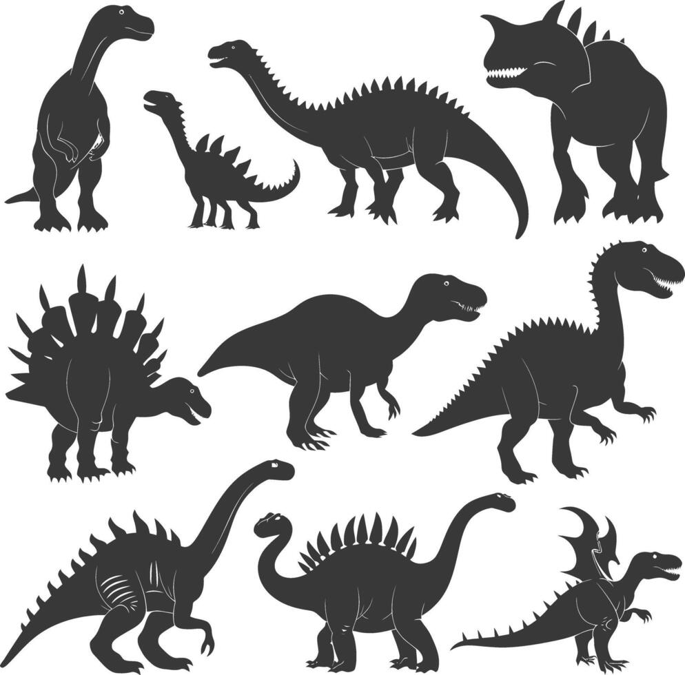 silhouet prehistorisch dinosaurus divers zwart kleur enkel en alleen vector