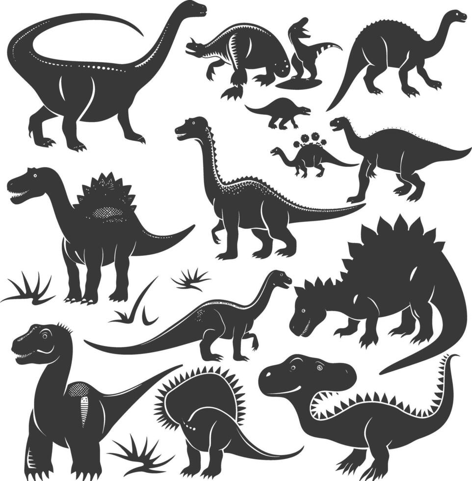 silhouet prehistorisch dinosaurus divers zwart kleur enkel en alleen vector