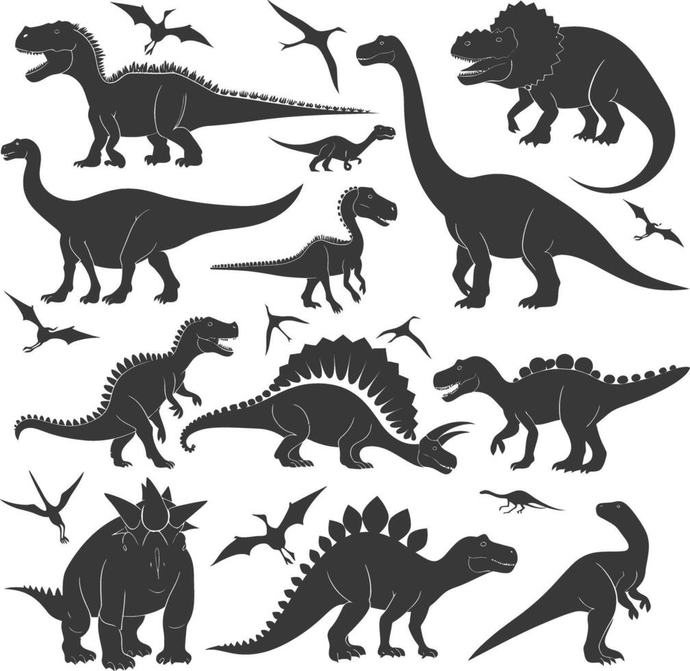 silhouet prehistorisch dinosaurus divers zwart kleur enkel en alleen vector