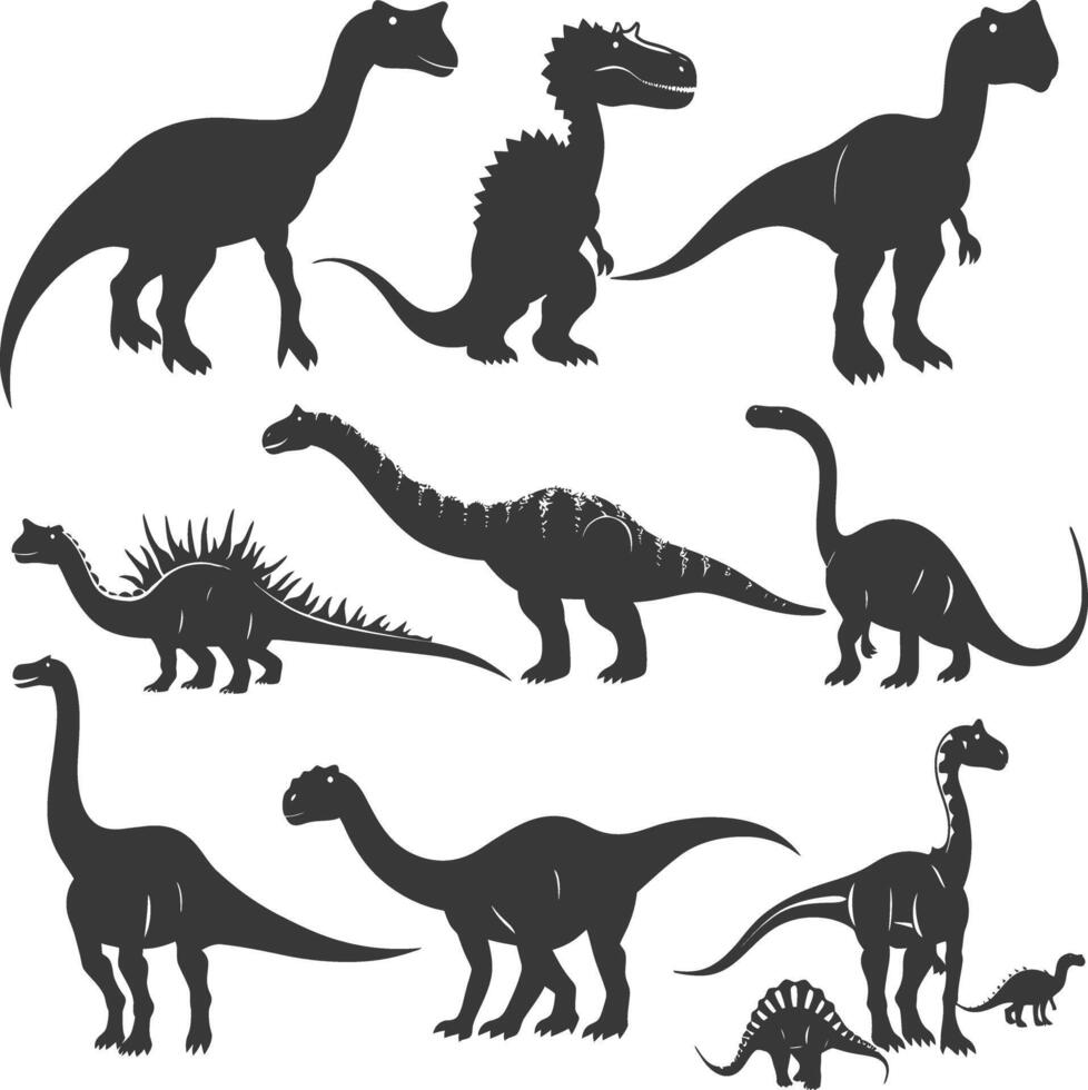 silhouet prehistorisch dinosaurus divers zwart kleur enkel en alleen vector