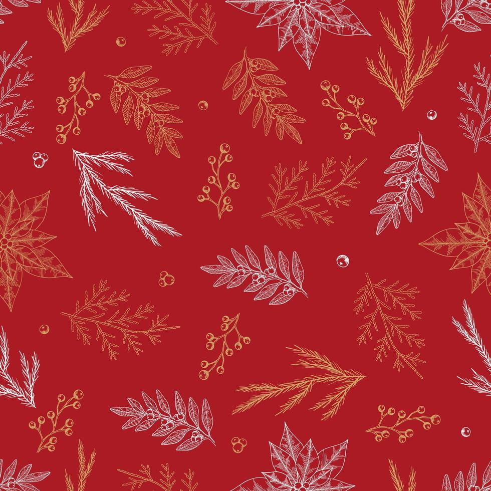 naadloos patroon met handgetekende kegels, kerstboom. kerst vectorillustratie. vector