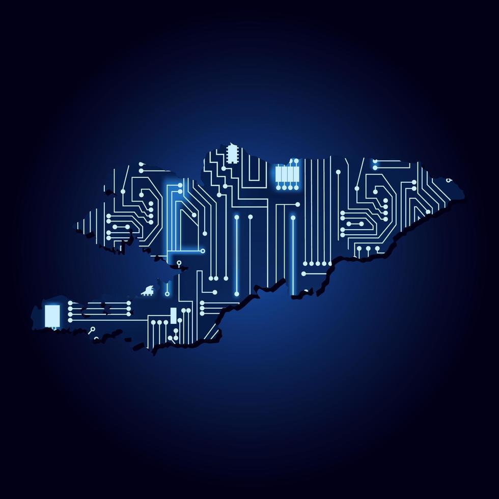 contourkaart van kirgizië met een technologisch elektronicacircuit. vector