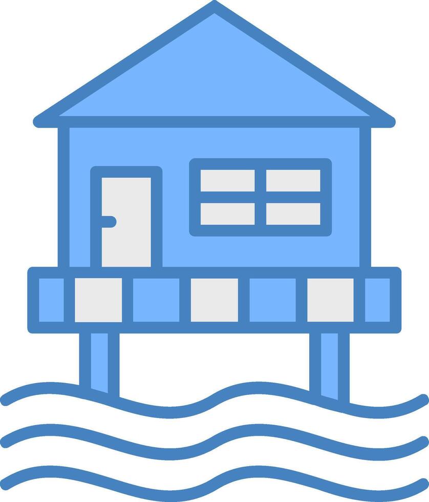 strand hut lijn gevulde blauw icoon vector