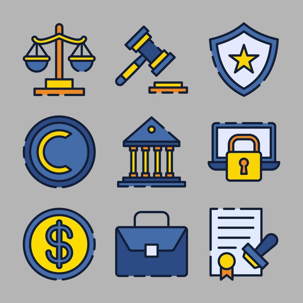 juridische en copyright wet icon set vector