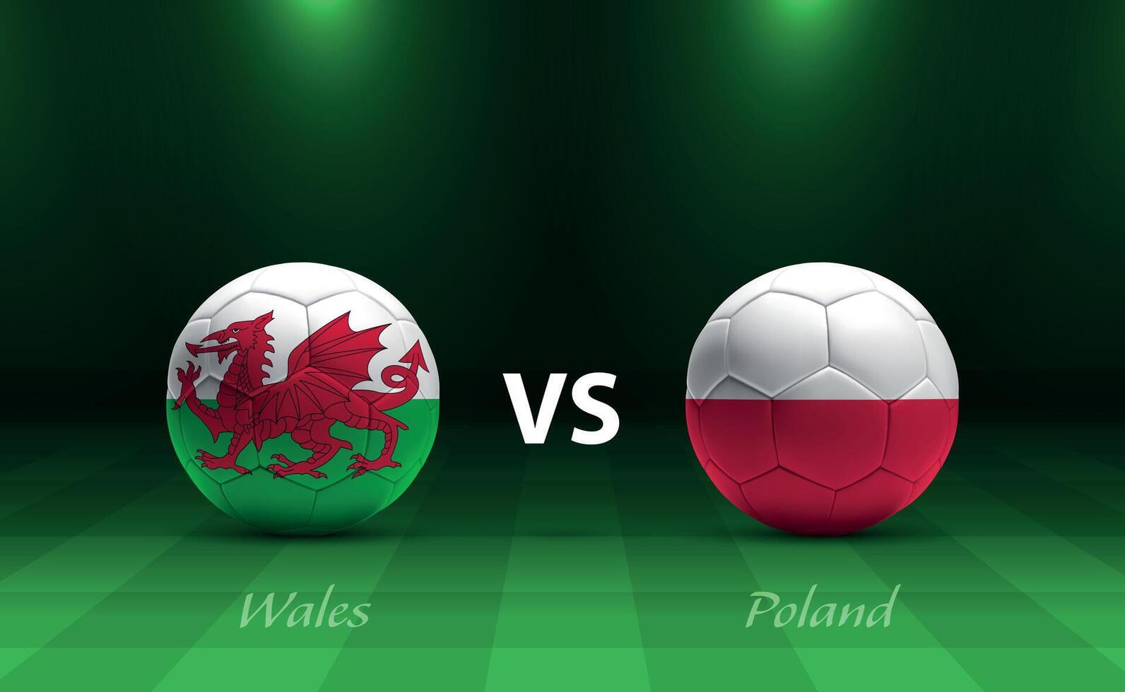 Wales vs Polen Amerikaans voetbal scorebord uitzending voor voetbal Europa 2024 vector