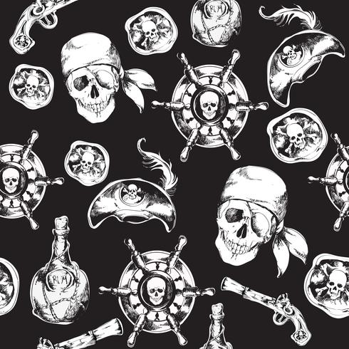 Piraten zwart en wit naadloos patroon vector