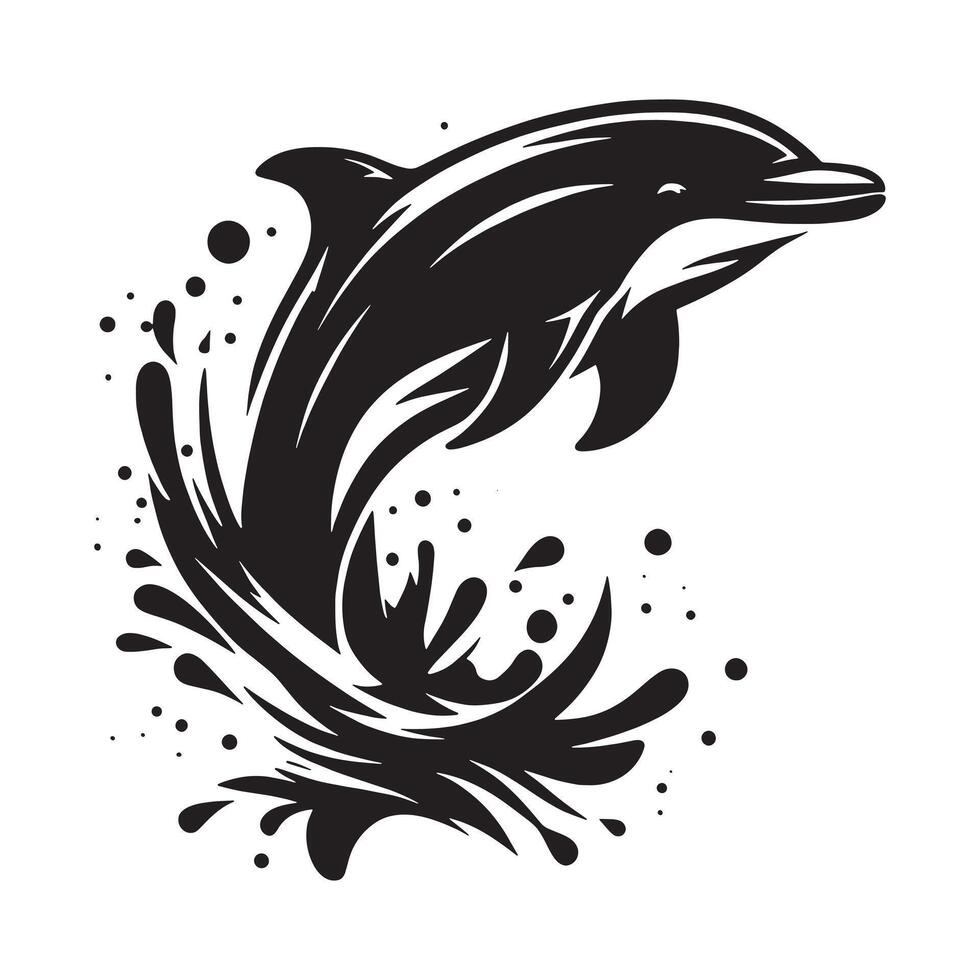 dolfijn silhouet illustratie in zwart en wit vector