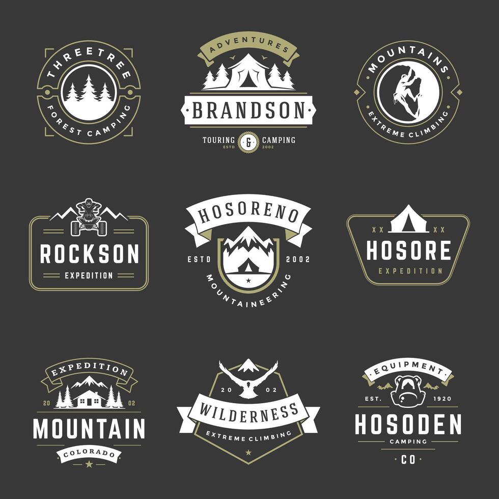 camping logos Sjablonen ontwerp elementen en silhouetten reeks vector