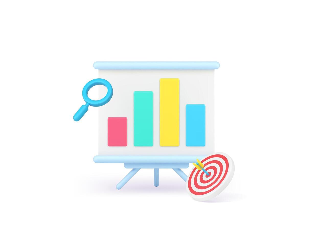 bedrijf beheer analyseren verslag doen van diagram afzet strategie presentatie 3d icoon realistisch vector