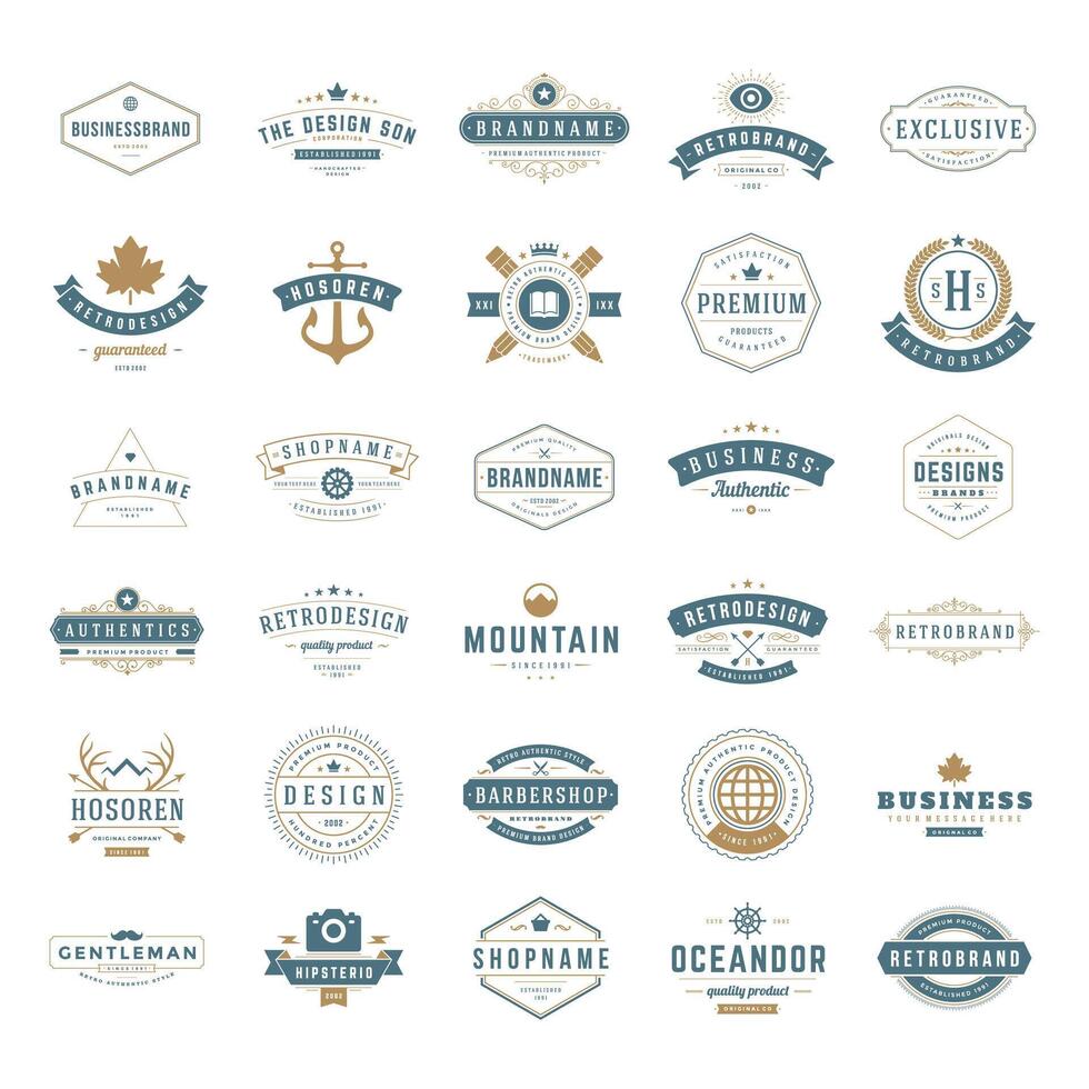 retro wijnoogst insignes of logotypes reeks vector