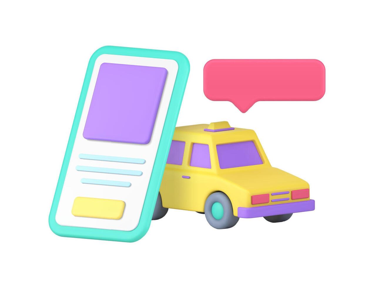 taxi bestellen online onderhoud smartphone app geel taxi met snel tips 3d icoon realistisch vector