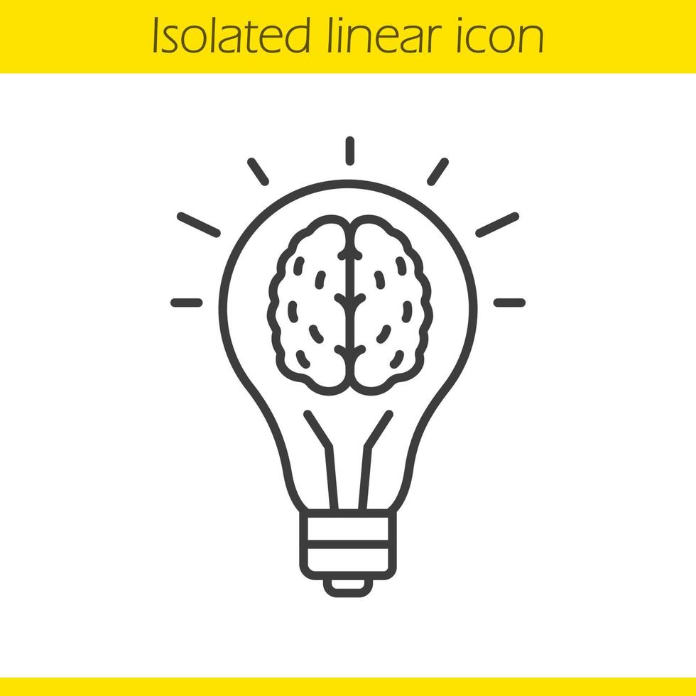 goed idee lineaire pictogram. menselijk brein in gloeilamp. dunne lijn illustratie. eureka contour symbool. vector geïsoleerde overzichtstekening