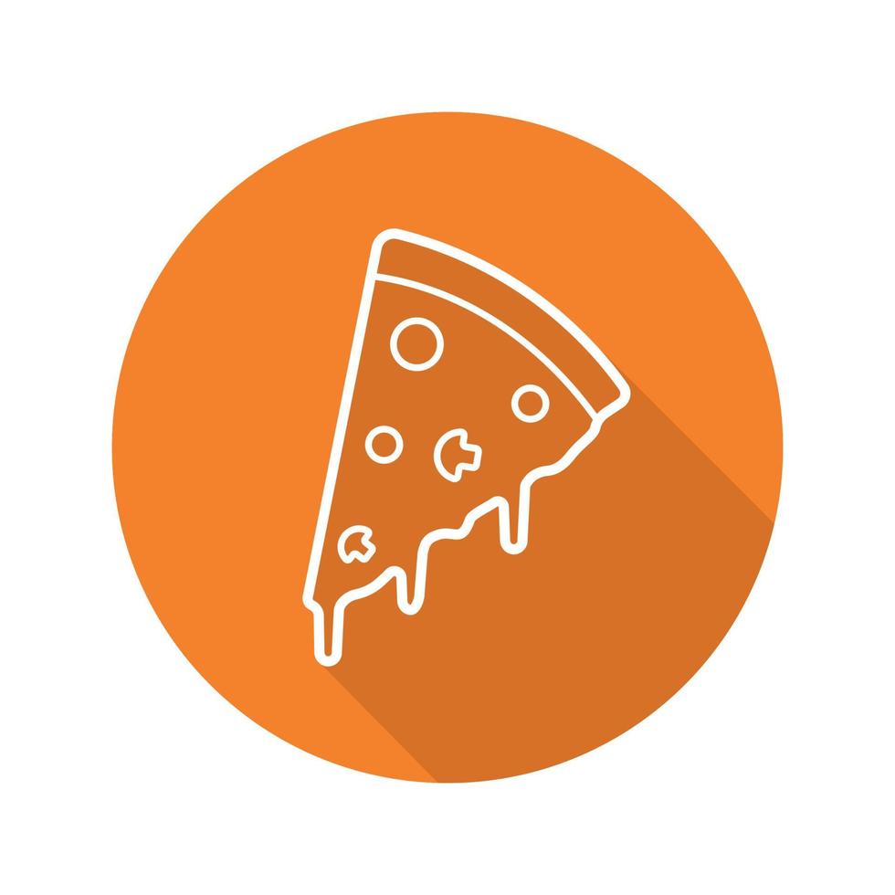 pizzeria plat lineaire lange schaduw pictogram. pizza punt. vector lijn symbool