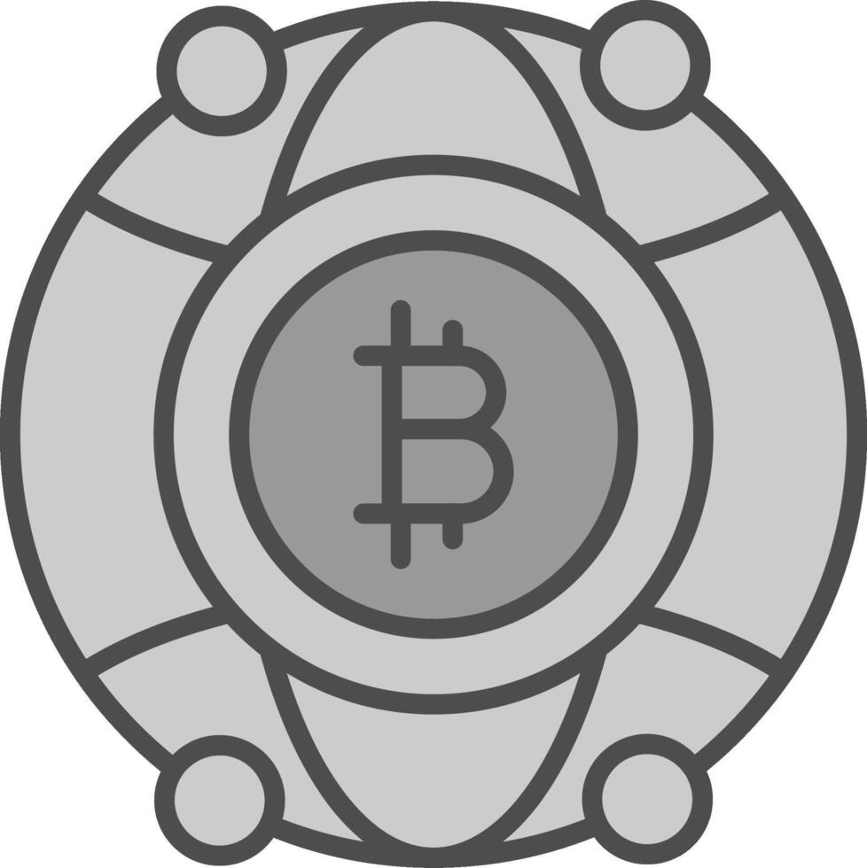 globaal bitcoin lijn gevulde grijswaarden icoon ontwerp vector