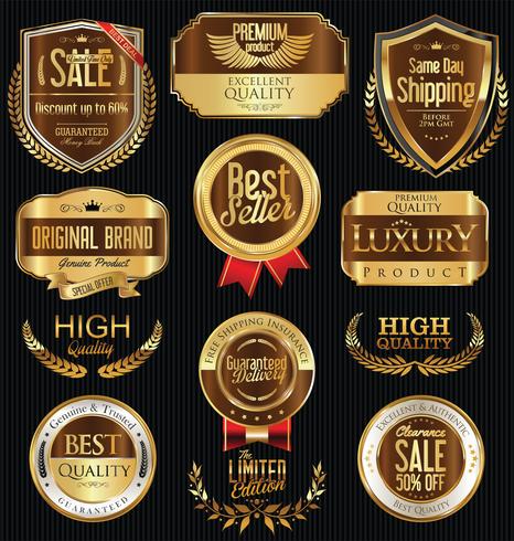 Luxe premium gouden insignes en labels vector