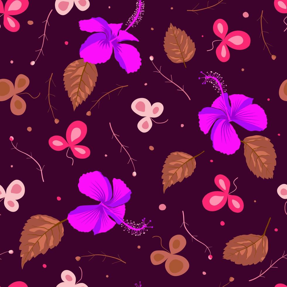 Maldivische, Tahitiaanse bloem hibiscus schoenzwart plant sierpatroonstaal. repetitief oppervlaktepatroon voor full-drop kleding, textielontwerp, wandtapijten en ander papierbedrukking. vector