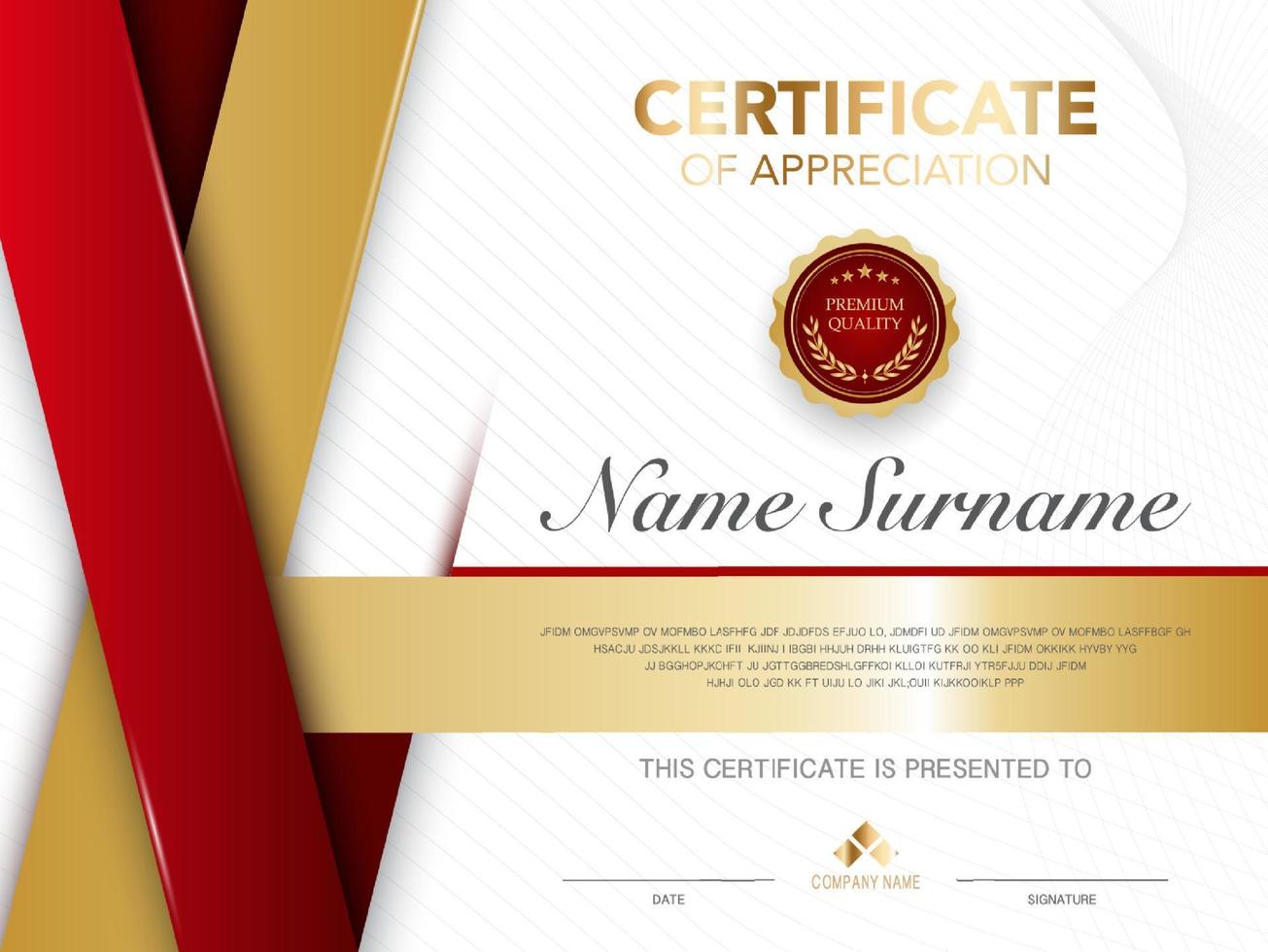 certificaat sjabloon rood en goud luxe stijl afbeelding. diploma van geometrisch modern design. eps10-vector. vector