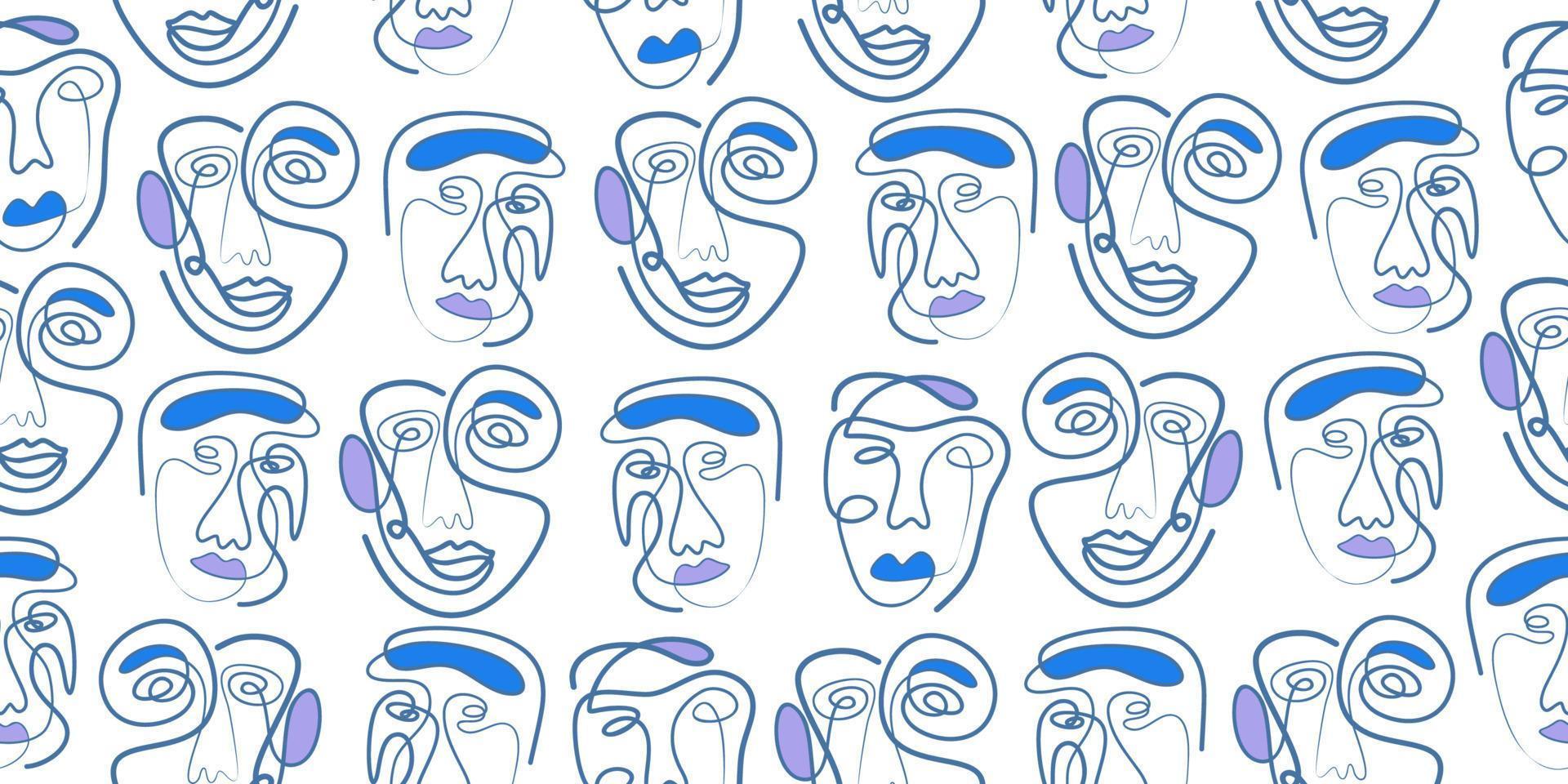 abstracte één lijntekening maskers en gezichten ontwerpen geïsoleerde achtergrond. vector