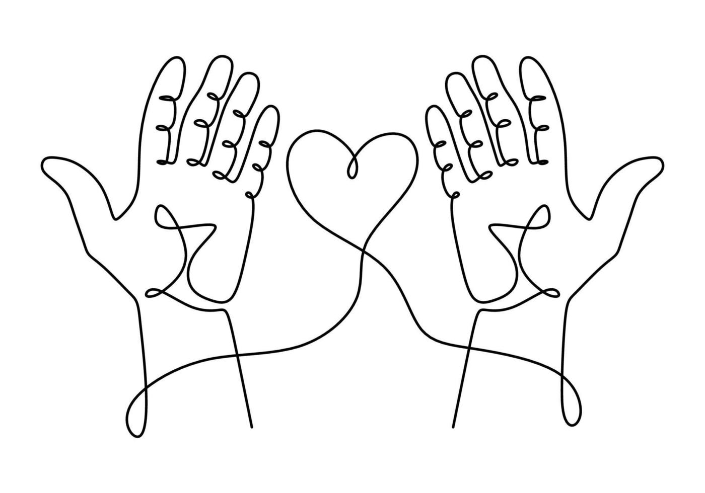 hand met hart liefde symbolen, continue één lijntekening. vector