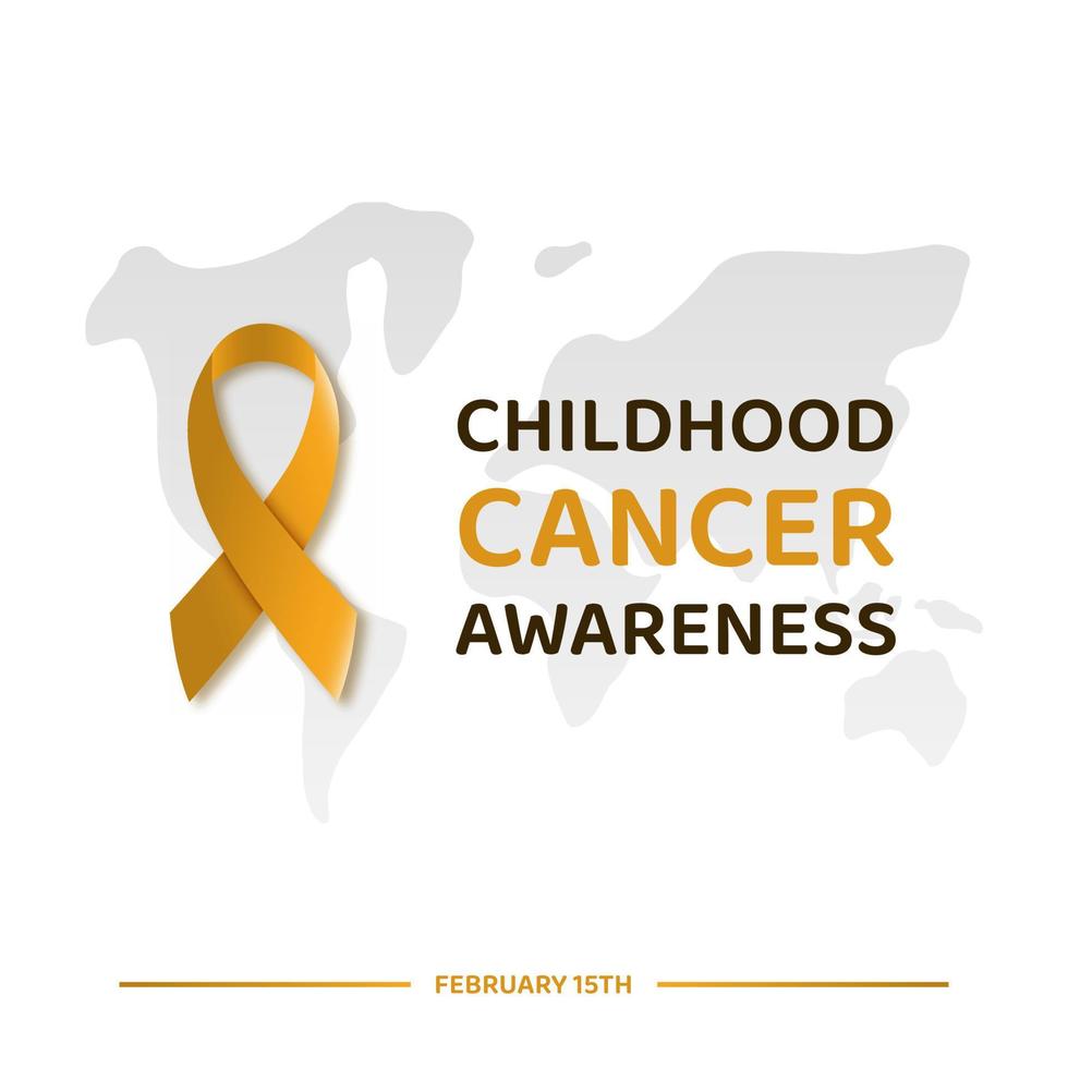 kindertijd kanker bewustzijn dag posterontwerp met symbool realistisch gouden lint, vectorillustratie vector