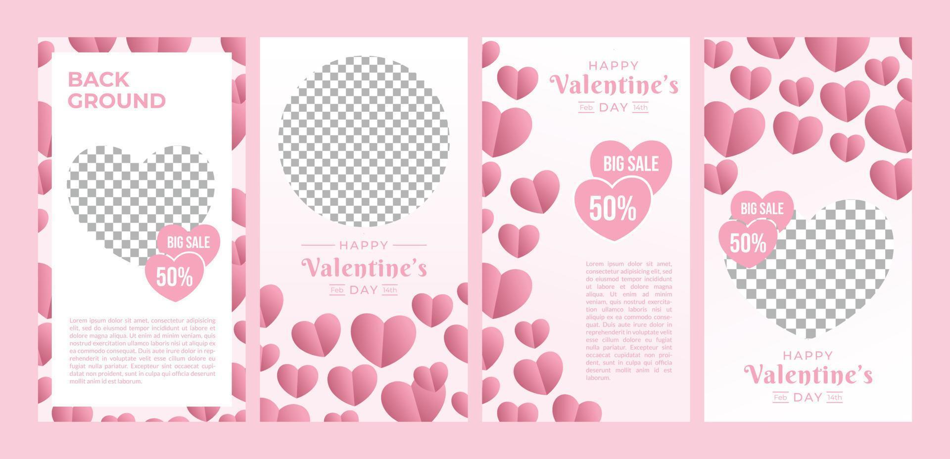 Valentijnsdag promotie korting banner ontwerpsjabloon voor sociale media verhaal, web en gedrukte advertenties. set van wenskaarten achtergrond vector
