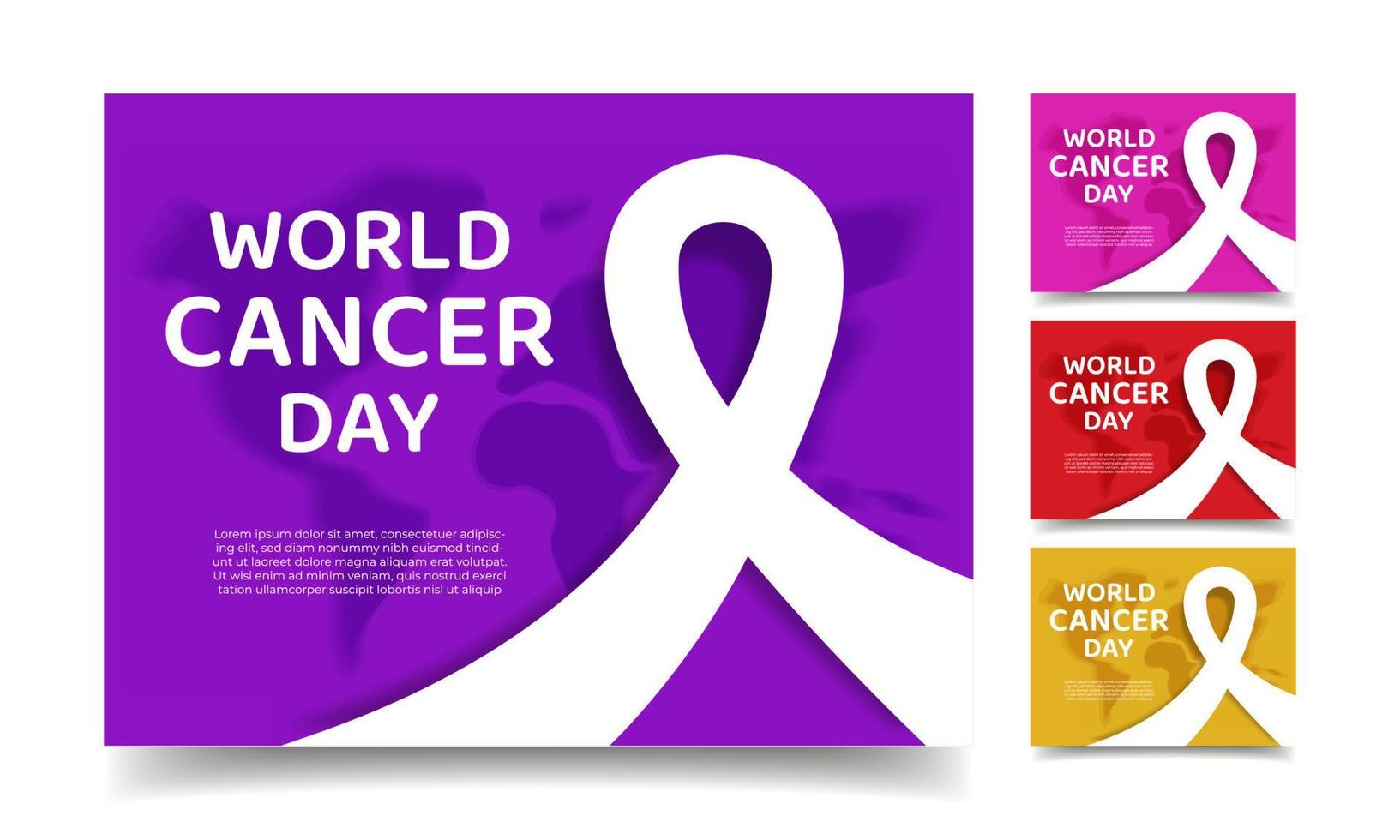 wereld kanker dag sjabloon concept. banner in paars, roze, rood, gouden achtergrond. bloed, borst, kinderkanker bewustzijn. vector illustratie