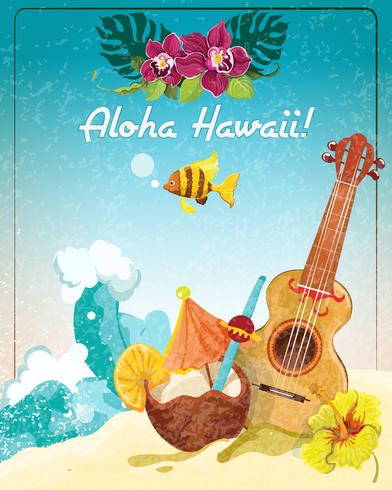 Hawaii gitaar vakantie poster vector