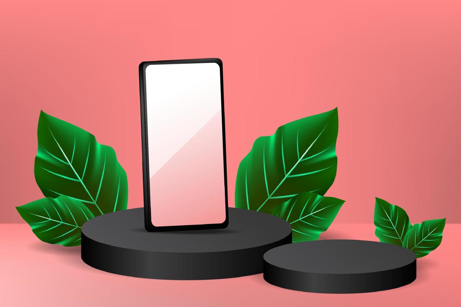 3d podiumpodium met smartphone en bladeren vectorillustratie vector