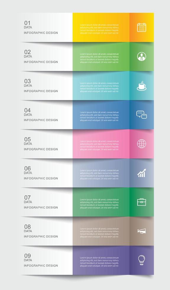 9 gegevensinfographics tabblad papieren indexsjabloon. vector illustratie abstracte achtergrond.