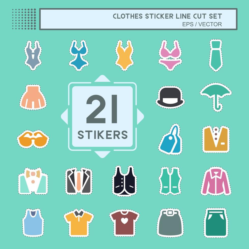 sticker set kleding - lijn gesneden, eenvoudige illustratie, bewerkbare lijn vector