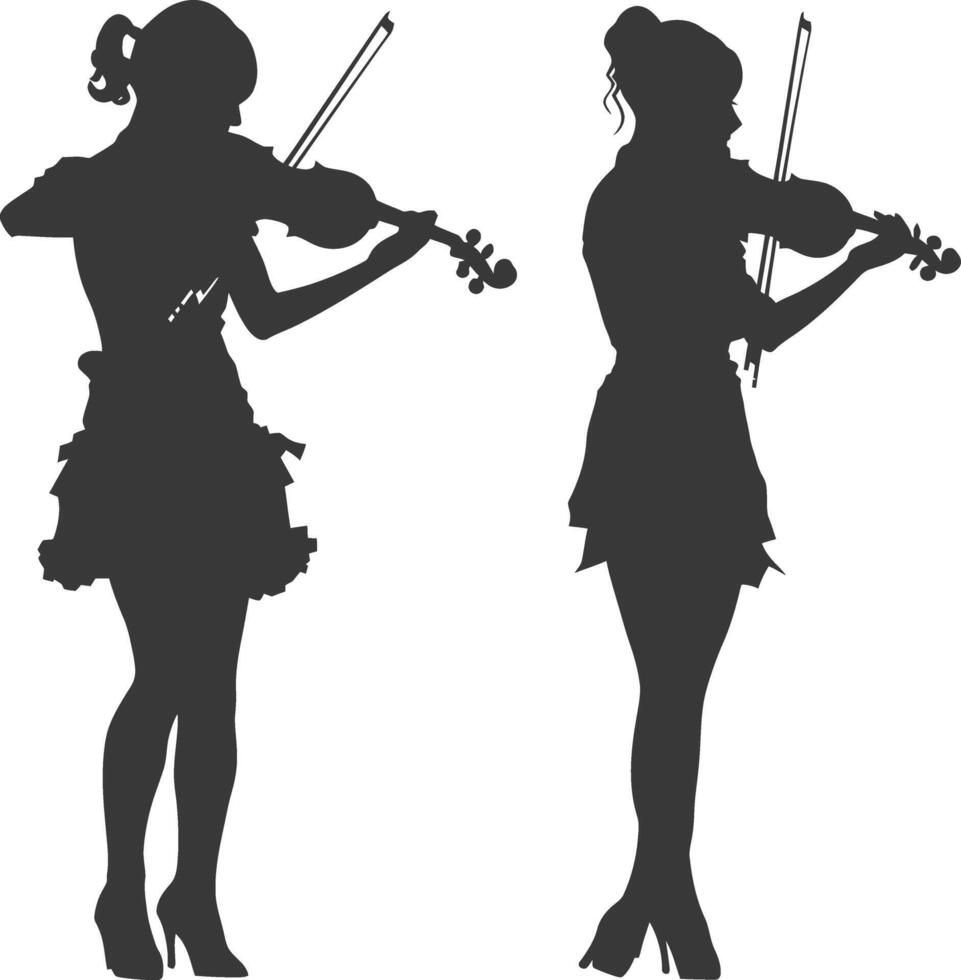 silhouet violist Dames in actie vol lichaam zwart kleur enkel en alleen vector