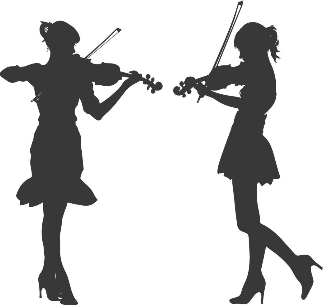 silhouet violist Dames in actie vol lichaam zwart kleur enkel en alleen vector