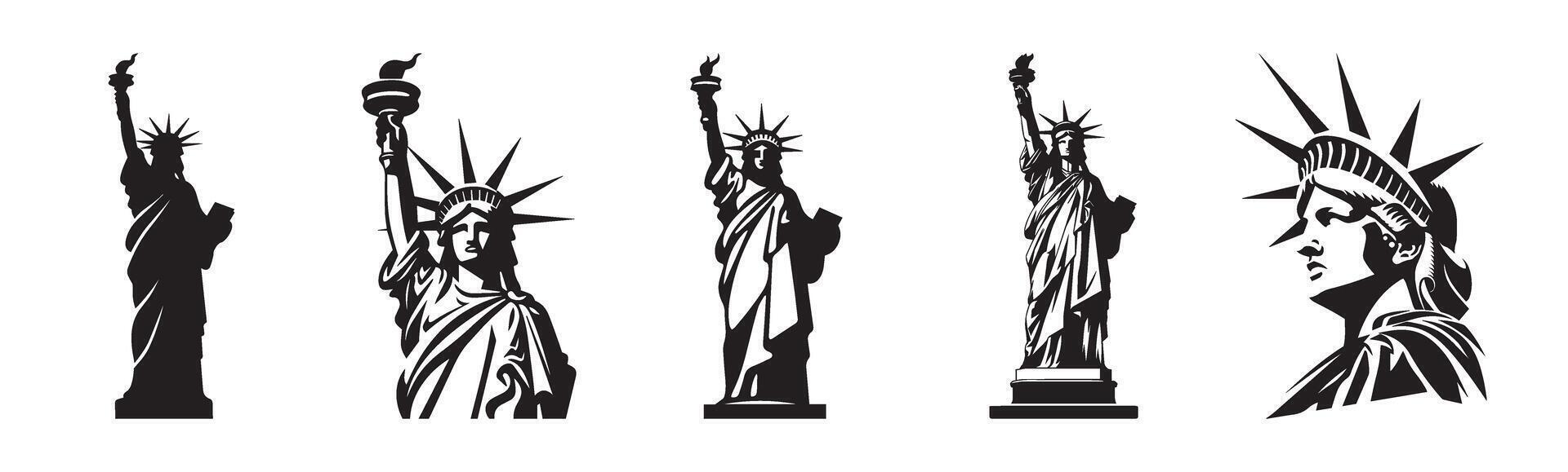 vrijheid in de Verenigde staten. nieuw york standbeeld van vrijheid silhouet. onafhankelijkheid dag hand- met fakkel, presentatie, spandoek. symbool van Amerika. nieuw york. reclame tekst hoofd vector