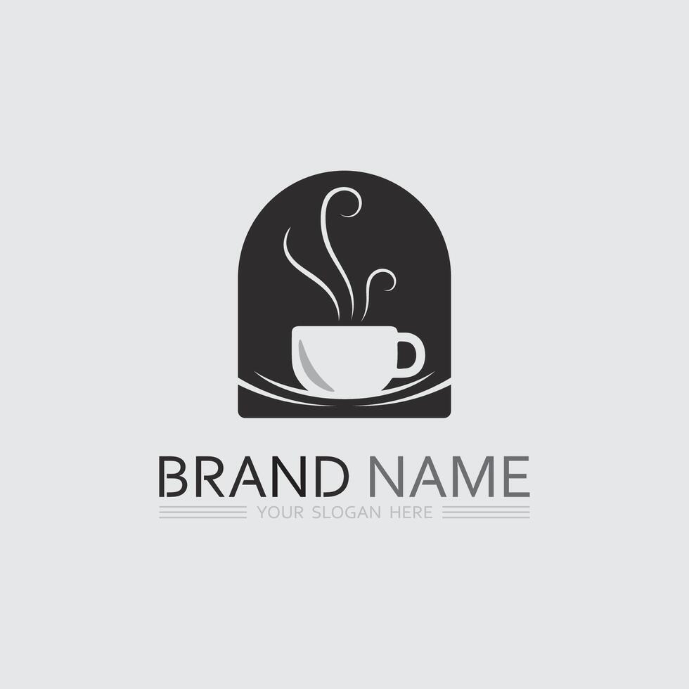 cafe logo en koffie logo ontwerp cafetaria heet drinken vector