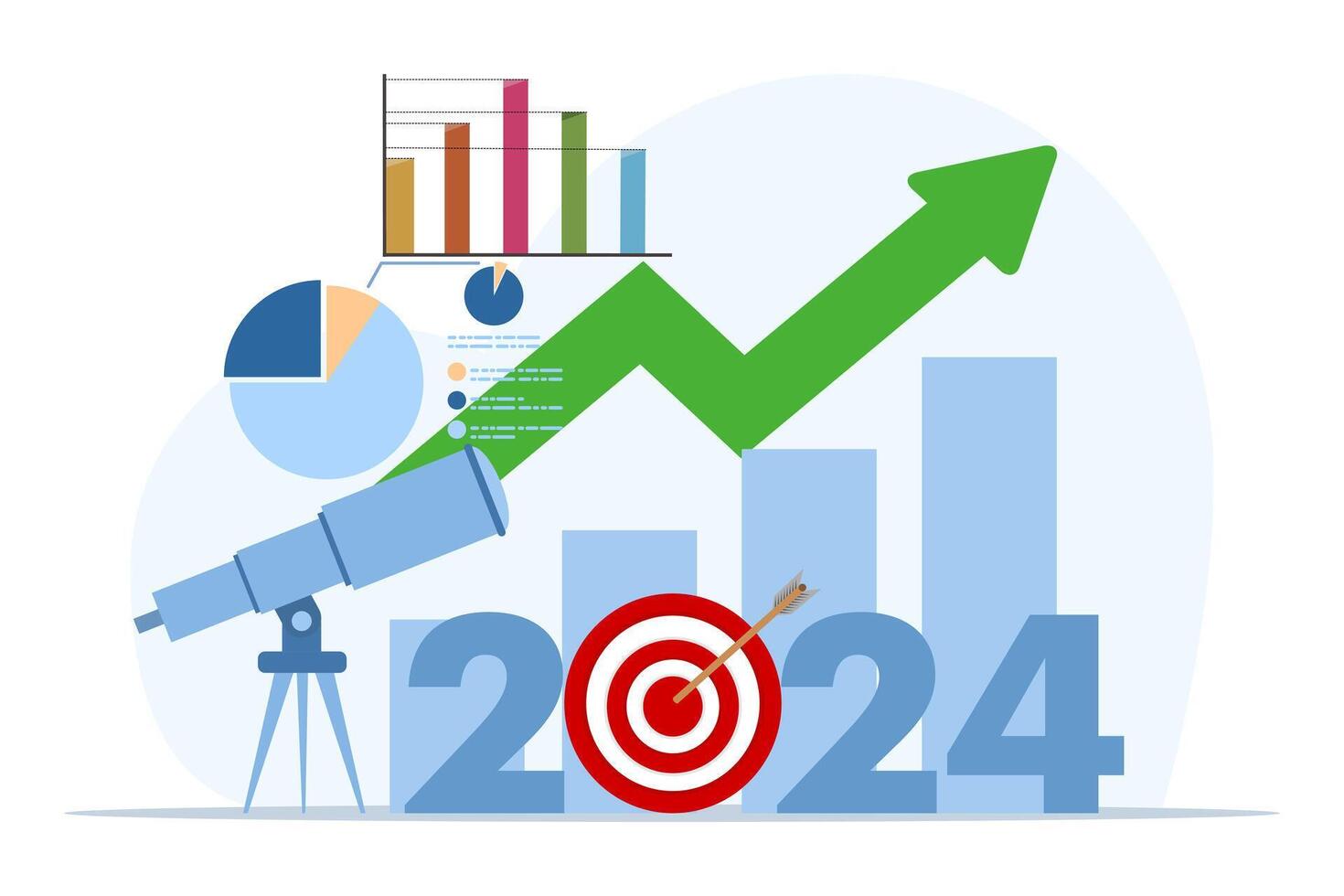concept van bedrijf vooruitzichten in 2024, toekomst schattingen of plannen, toekomst succes, nieuw jaar doelen of prestaties, bedrijf doelen of hoopt, kijker op zoek Bij 2024 naar zien bedrijf vooruitzichten. vector