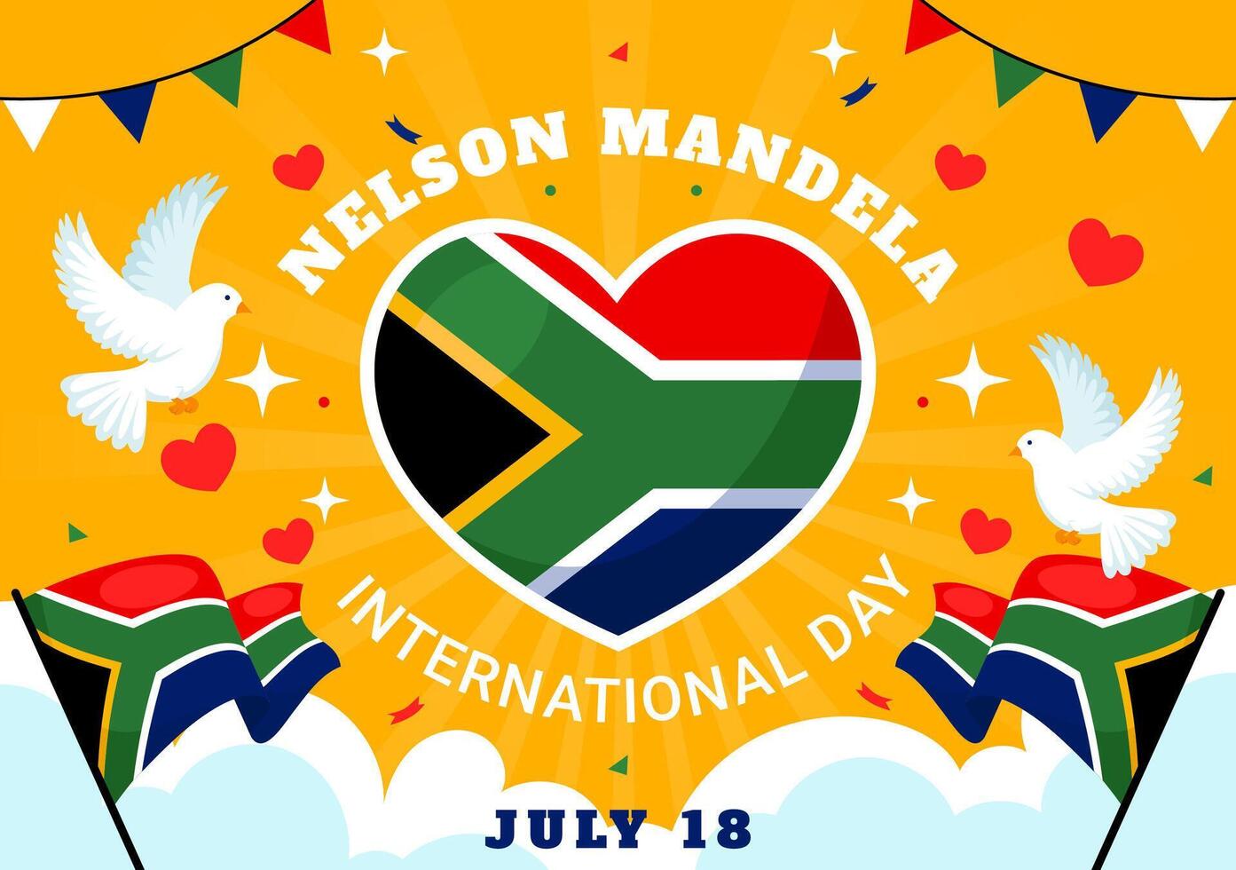 gelukkig Nelson mandela Internationale dag illustratie Aan 18 juli met zuiden Afrika vlag en lint in vlak tekenfilm achtergrond ontwerp vector