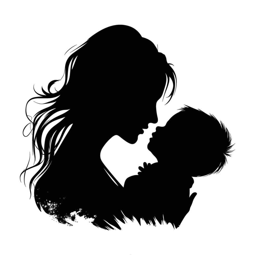 mam en zoon, moeder en zoon zwart silhouet. vector