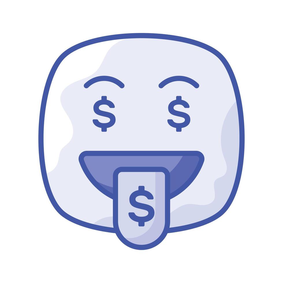 rijk emoji ontwerp, hebzuchtig uitdrukkingen, dollar teken Aan tong vector