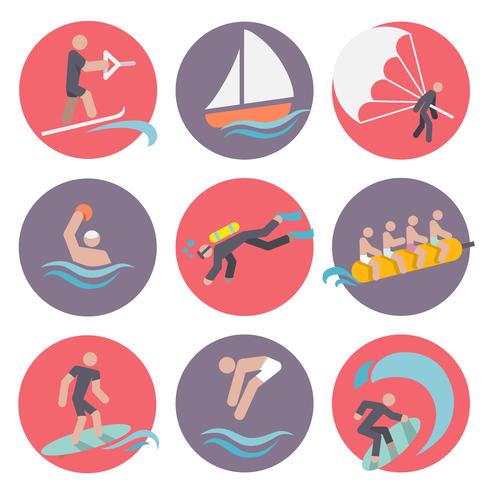 Watersport pictogrammen instellen plat vector