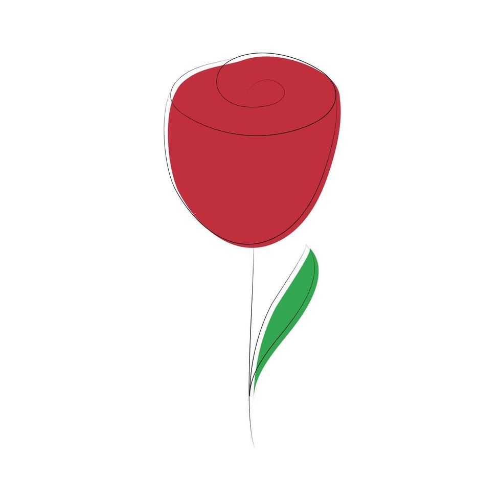 kinderen tekening van een rood roos. bloem knop. kleur beeld met schets. flora, plantkunde. plant, natuur. hand- getrokken. geïsoleerd voorwerp Aan een wit achtergrond. illustratie vector