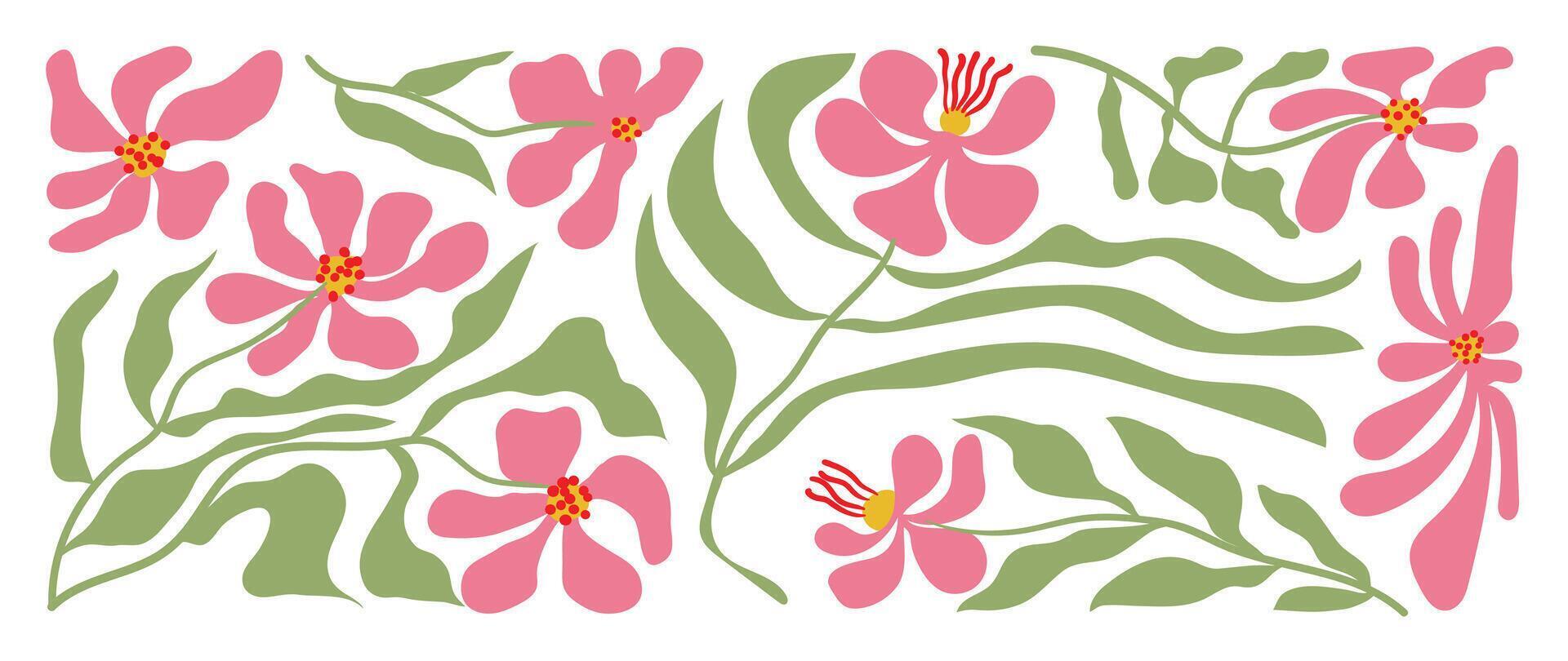 abstract botanisch achtergrond . groen en roze kleur behang van tropisch planten, bloem, blad takken, bladeren. gebladerte ontwerp voor banier, afdrukken, decor, muur kunst, decoratie. vector
