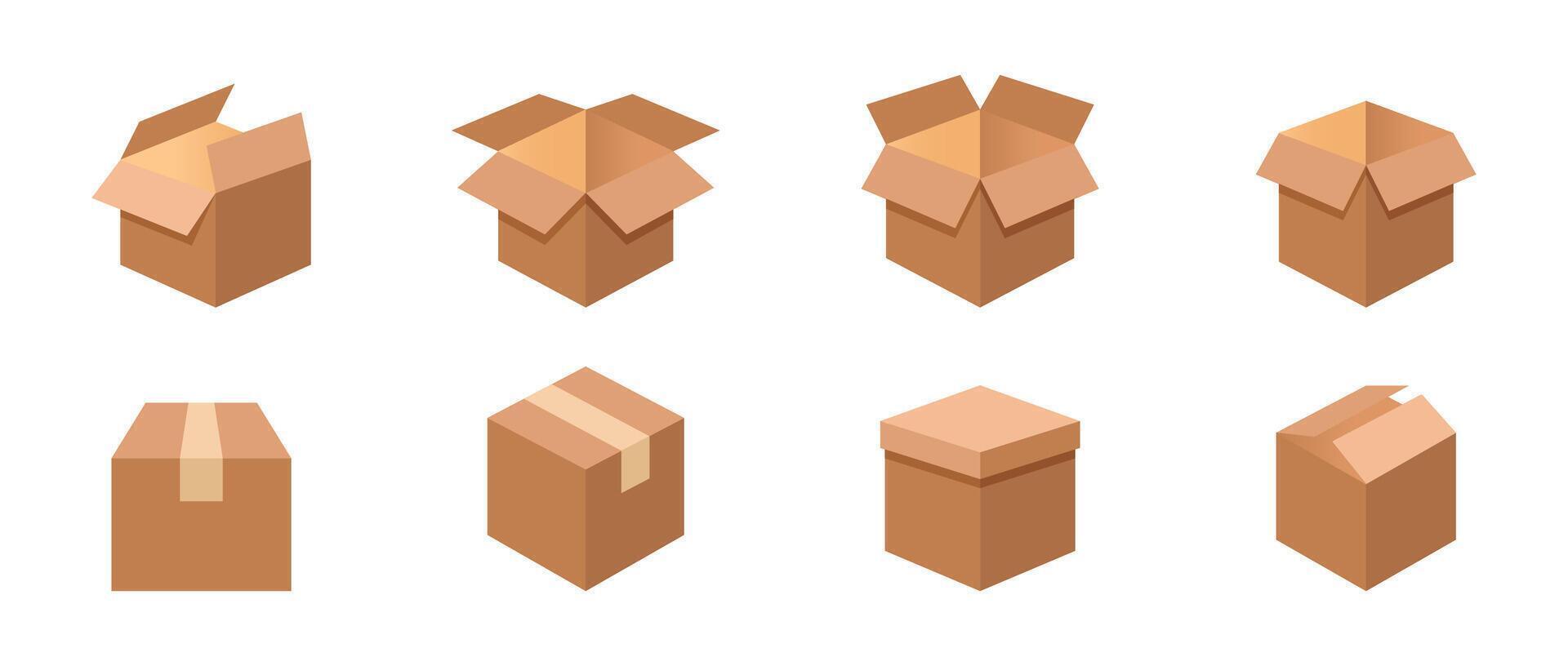 karton doos set. levering pakket dozen illustratie verzameling. vector