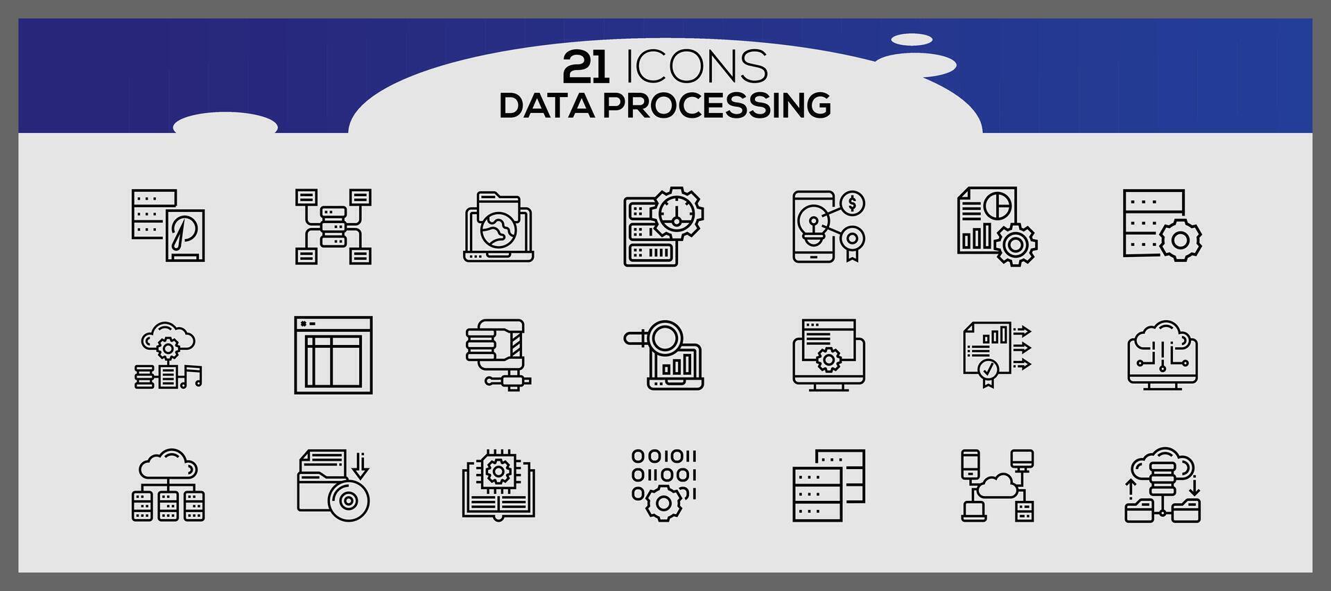 gegevens verwerken icoon reeks creatief gegevens beheer icoon reeks gegevens verwerken lijn pictogrammen reeks van lijn vector