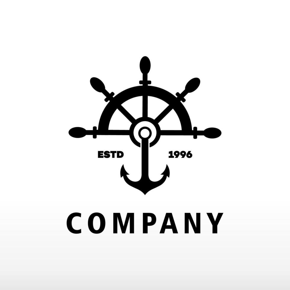 logo ontwerp schip anker en stuurinrichting wiel vector