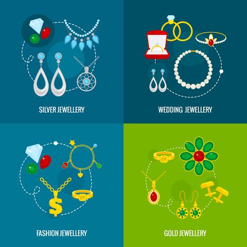 Sieraden pictogram platte set vector