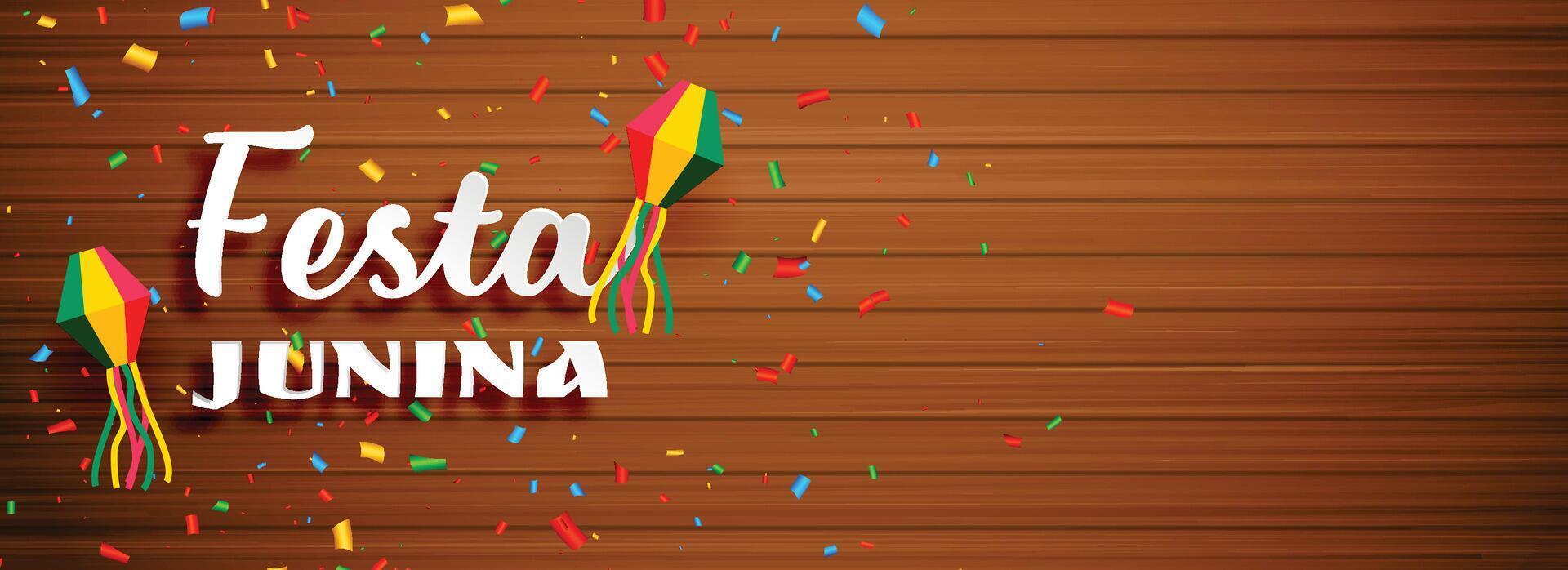 festa Junina viering banier met houten backdrop vector