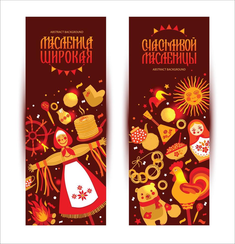 vector set banner op het thema van het Russische vakantie carnaval. russische vertaling breed en gelukkig stuk maslenitsa.