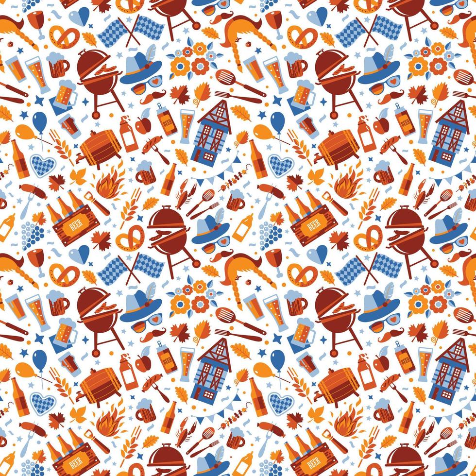 oktoberfest naadloos oppervlaktepatroon. bier festival pictogram patroon ontwerp op witte achtergrond. vector