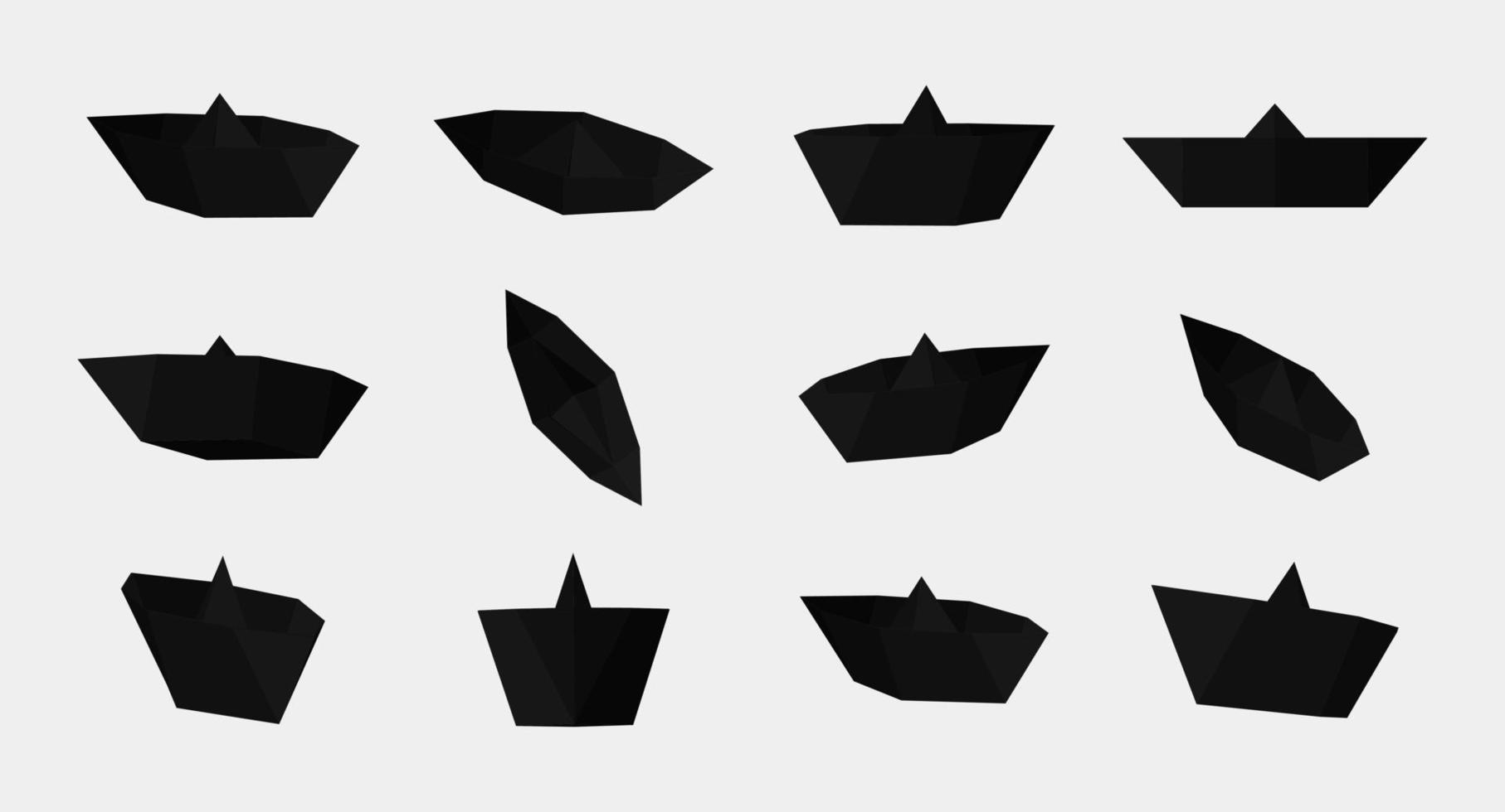 zwarte papieren bootcollectie met verschillende weergaven en hoeken vector